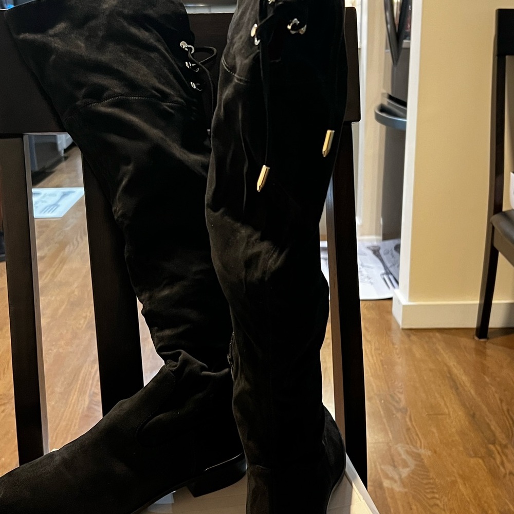 Ivanka Trump Black Suede Over the Knee Boots